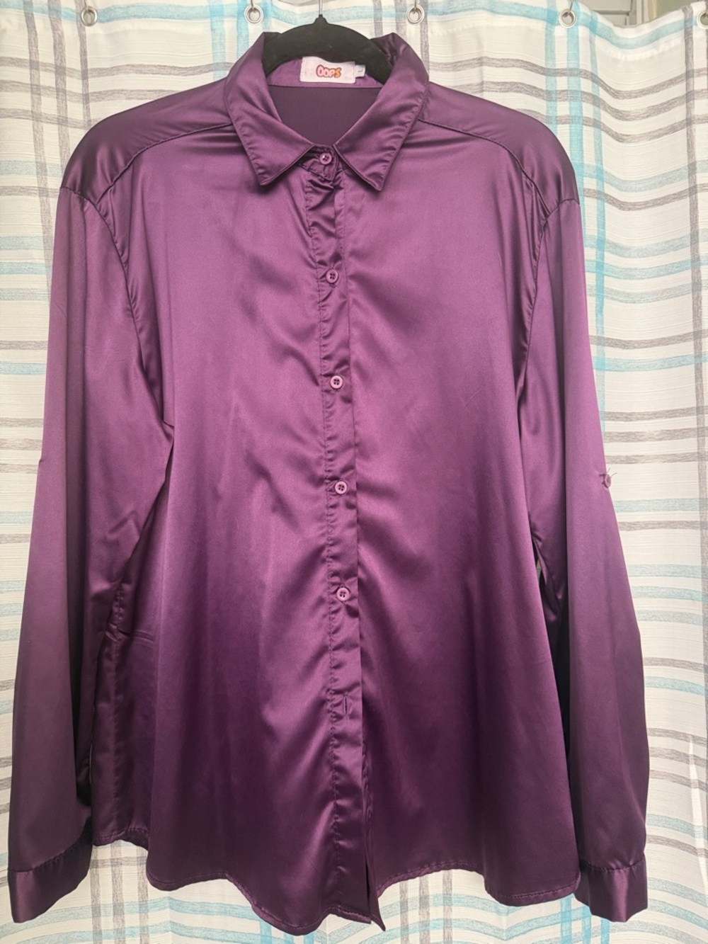 Deep Purple Satin Button-Up Blouse